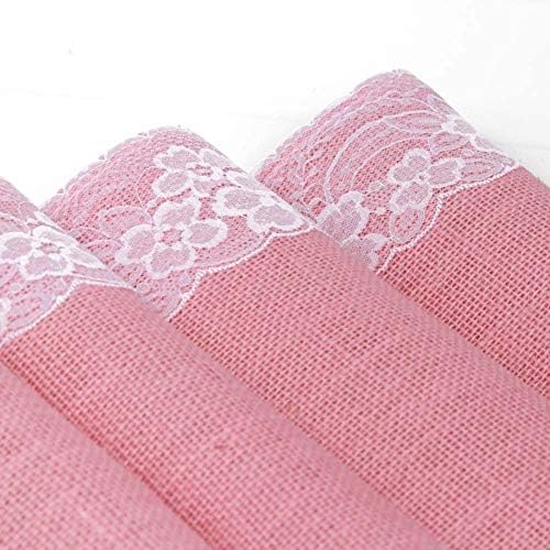 AAYU Pink Burlap Table Runner Placemat with Ivory Lace