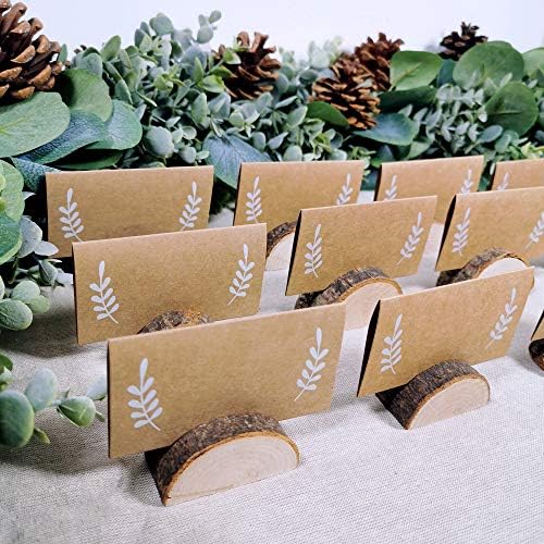 30 Pcs Rustic Wood Place Card Holders with 32 Pcs Kraft Tented Cards