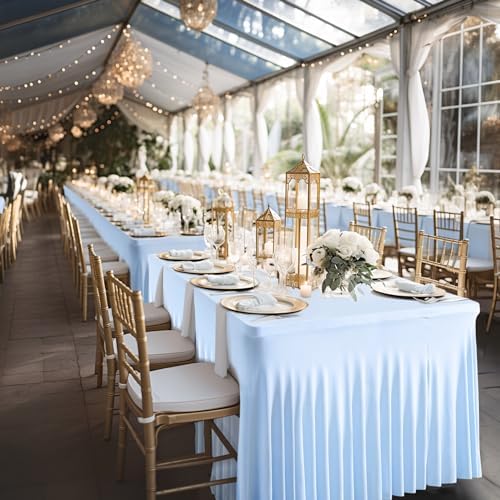 2 Pack Baby Blue Spandex Tablecloths for 6 Foot Rectangle Tables