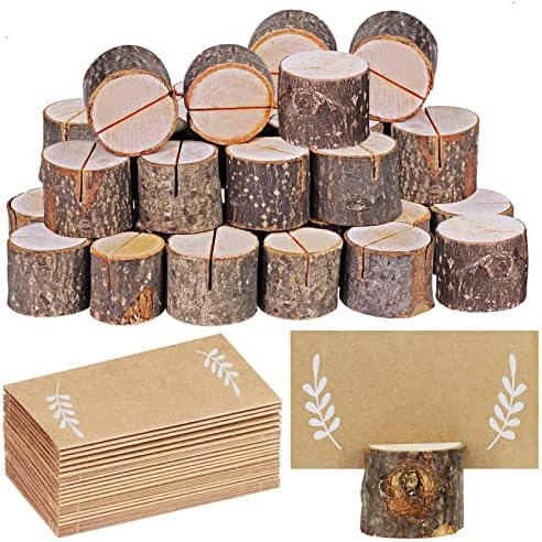 30 Pcs Rustic Wood Place Card Holders with Kraft Cards