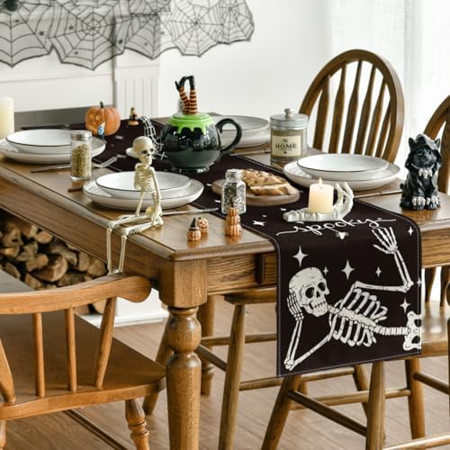 Artoid Mode Halloween Table Runner with Skeleton Spider Design