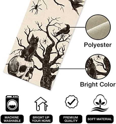 Seliem Halloween Gothic Skull Black Cat Table Runner 13x72 Inches
