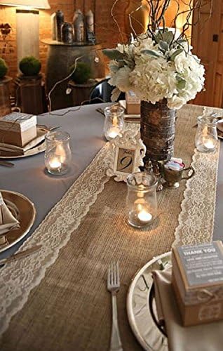 Jolly Jon Burlap Table Runner with White Lace