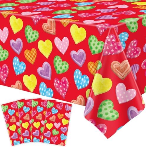 4 Pack Red Heart Tablecloths for Wedding Day 51x86in