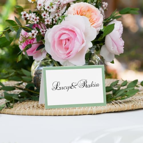PATIKIL 50Pcs Green Table Place Cards 35x4 Inch Folded Name Cards
