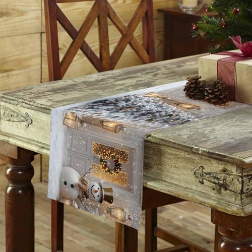 IDOWMAT Merry Xmas Snowman Pine Tree Table Runner
