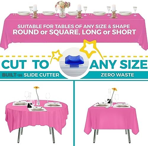 54in X 100ft Pink Plastic Tablecloth Roll with Built-In Cutter