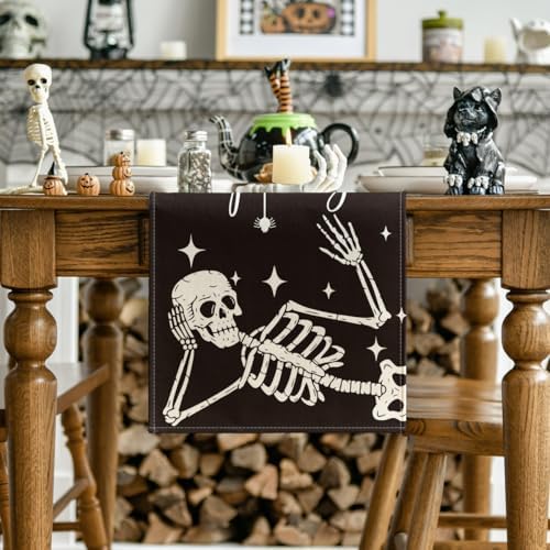 Artoid Mode Halloween Table Runner with Skeleton Spider Design