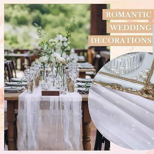 Pearl Tablecloths Wedding Table Runner Veil Decor