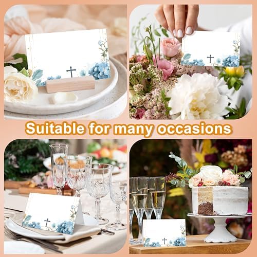 Blue Floral Baptism Place Cards for Boys and Girls