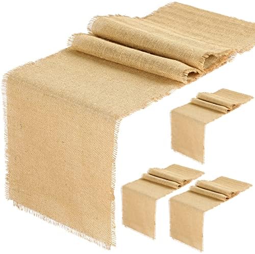 4 Pcs Burlap Table Runners for Farmhouse Decor