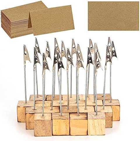 20 Pcs Wood Place Card Holders and 30 Pcs Kraft Place Cards Set