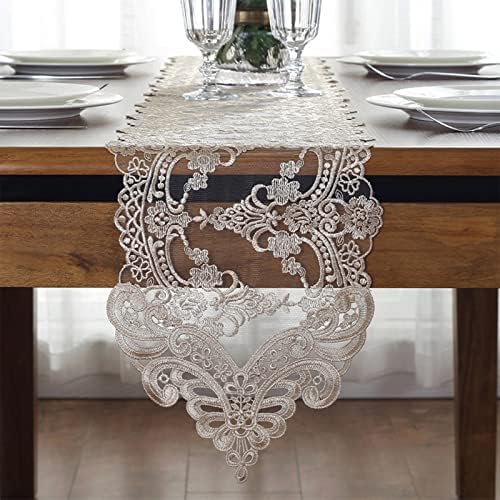 Lace Table Runner with Macrame Floral Border