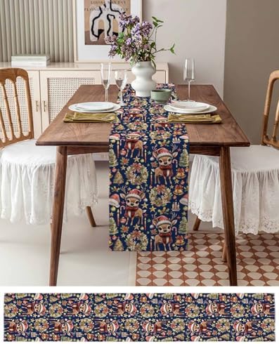 Navy Blue Reindeer Table Runner Garland for Holiday Decor
