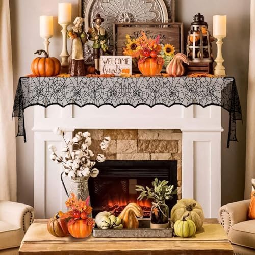 Black Lace Spider Webs Table Runner - 18x72 Inches Halloween Decor
