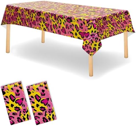 OQOQ Sparkly Pink Gold Cheetah Tablecloth 2 Pack 54x108 Inches