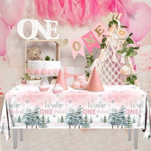 3 Pieces Winter Wonderland Birthday Tablecloth Set