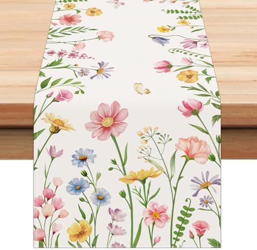 Bonhause Spring Floral Table Runner 13x72 Inch