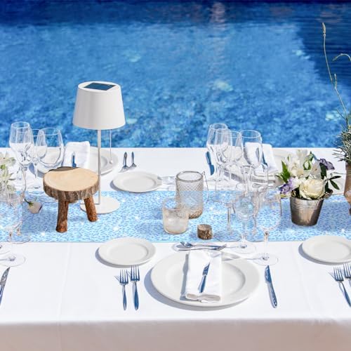 6 Pcs Iridescent Sequin Table Runner Blue 12x72 Inch