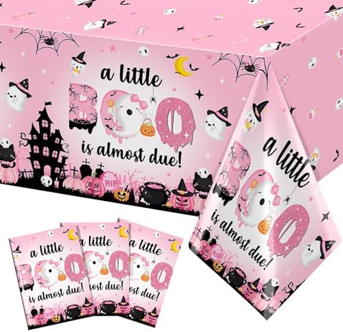 Pink Halloween Baby Shower Tablecloth Set 3Pcs
