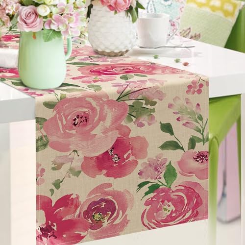 Seliem Pink Peony Flower Table Runner 13x72 Inches