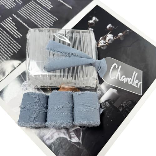 TETOU 50Pcs Acrylic Place Cards with Blue Ribbon for Wedding