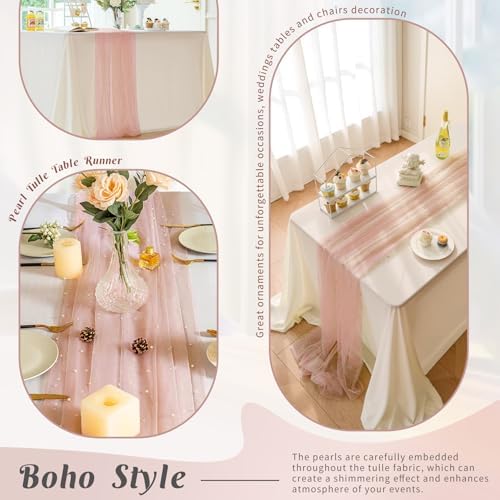 Set of 6 Dusty Pink Pearl Tulle Table Runners