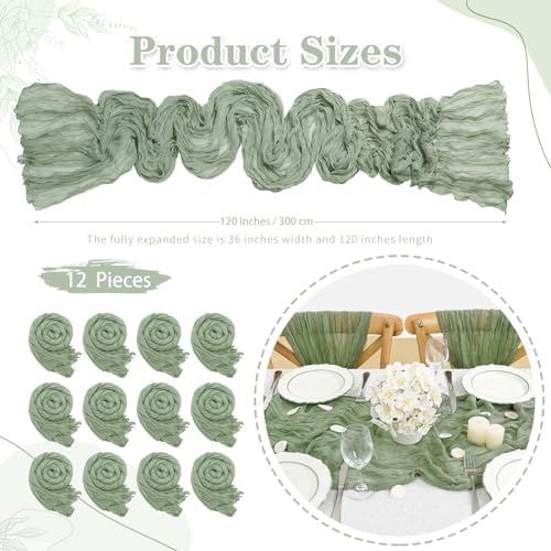 Sage Green Cheesecloth Table Runner 10ft 12 Pack