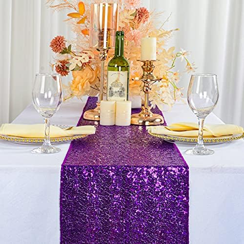 ShinyBeauty Purple Sequin Table Runner 12x72-Inch