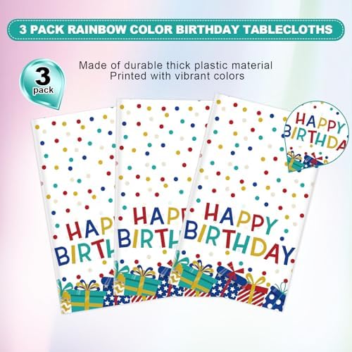 3 Pcs Plastic Tablecloth for Birthday Parties