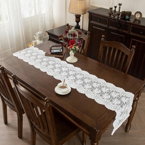 Joyfol Day White Lace Table Runner 14x36 Inch