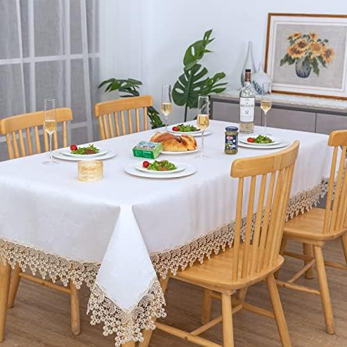 BrekSdat Beige Lace Tablecloth Waterproof Oilproof Spillproof Rectangle Farmhouse Cover