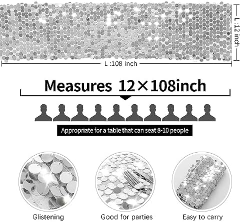 Pufogu 12 x 108 Inch Silver Glitter Table Runner