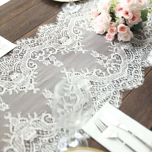 Efavormart Ivory Lace Table Runner with Scalloped Edges