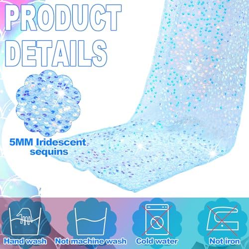 6 Pcs Iridescent Sequin Table Runner Blue 12x72 Inch