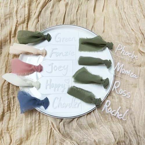 TETOU 50Pcs Acrylic Place Cards with Blue Ribbon for Wedding