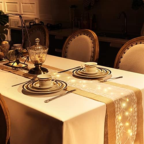 Xinnun 6 Pcs Burlap Table Runner with Lights