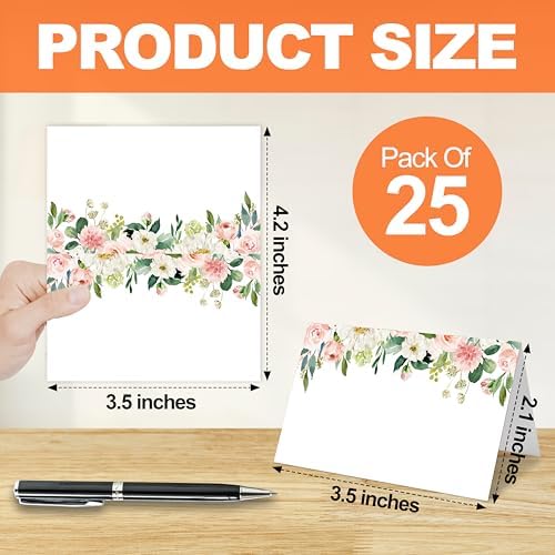 Floral Themed Table Place Cards 25 Pack White