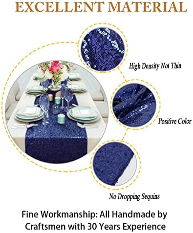 ShinyBeauty Sequin Table Runner 12x108 Inch Navy Blue Wedding Decor