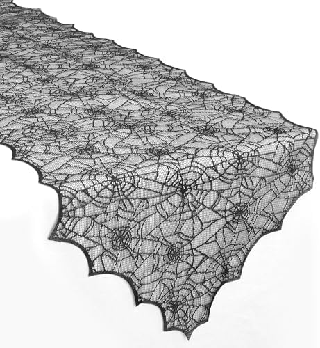 Halloween Table Runner 72 Inch Black Lace Spider Web