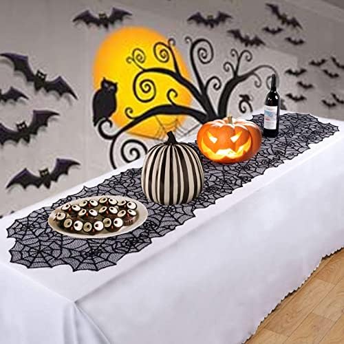 Lucleag 2PCS Halloween Table Runner Black Spider Web Decor