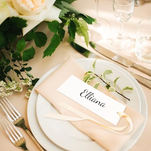50 Pcs Blank Wedding Place Cards with Slinky Ribbons