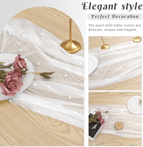 Set of 6 Pearl Tulle Table Runners 29x120 Inch White