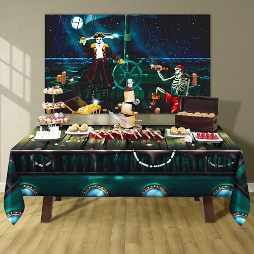Cheerland Pirate Party Tablecloth 9x5 Ft Skull Design