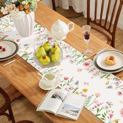 Bonhause Spring Floral Table Runner 13x72 Inch