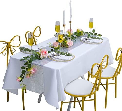 Silver Sequin Table Runner 2 Pack 12x72 Glitter Linen Runner