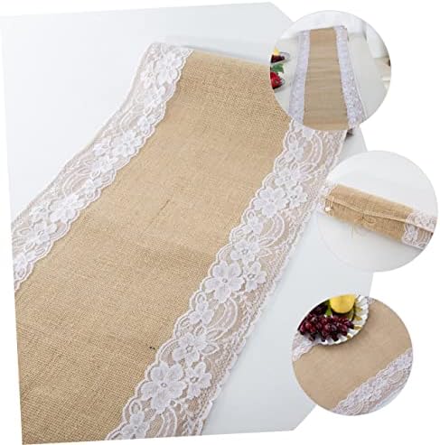 PRETYZOOM Decorative Linen Table Runner with Lace Design