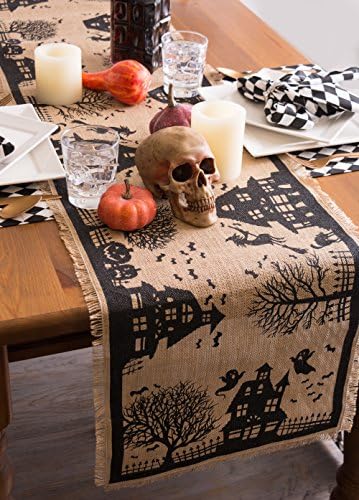 DII Halloween Burlap Table Runner 14x74 Black Tan