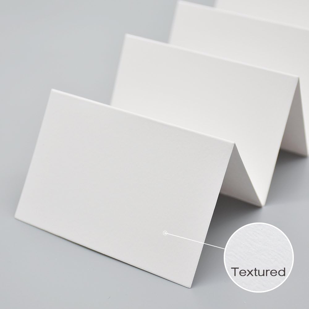 AZAZA 50 Pcs White Place Cards with Gold Border