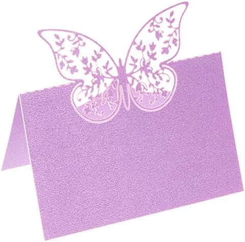 PATIKIL Table Name Place Cards 25Pcs Purple Butterfly Cut Design